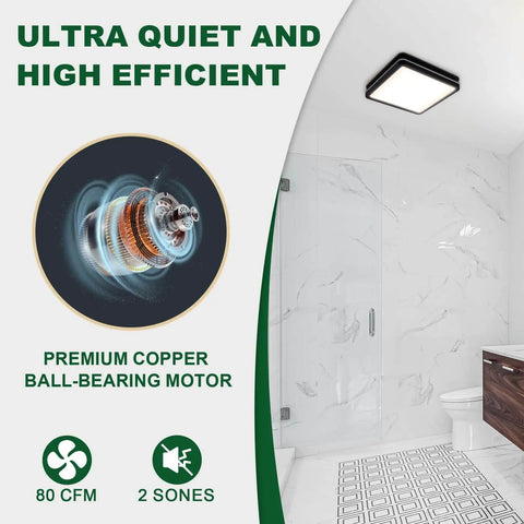 Bathroom Exhaust Fan With Light 80 CFM 2.0 Sones Quiet Ceiling Vent, Dimmable 15W Dope LED Lights with circuit diagram and installation