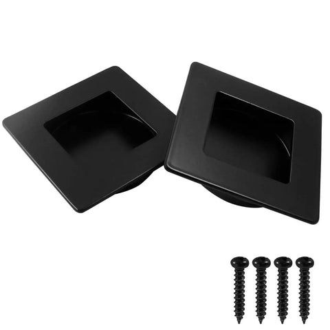 Two Pack Two And Three Quarter Inch Square Sliding Cabinet Finger Pulls In Stainless Steel Recessed Flush Pocket Pulls Black Finish