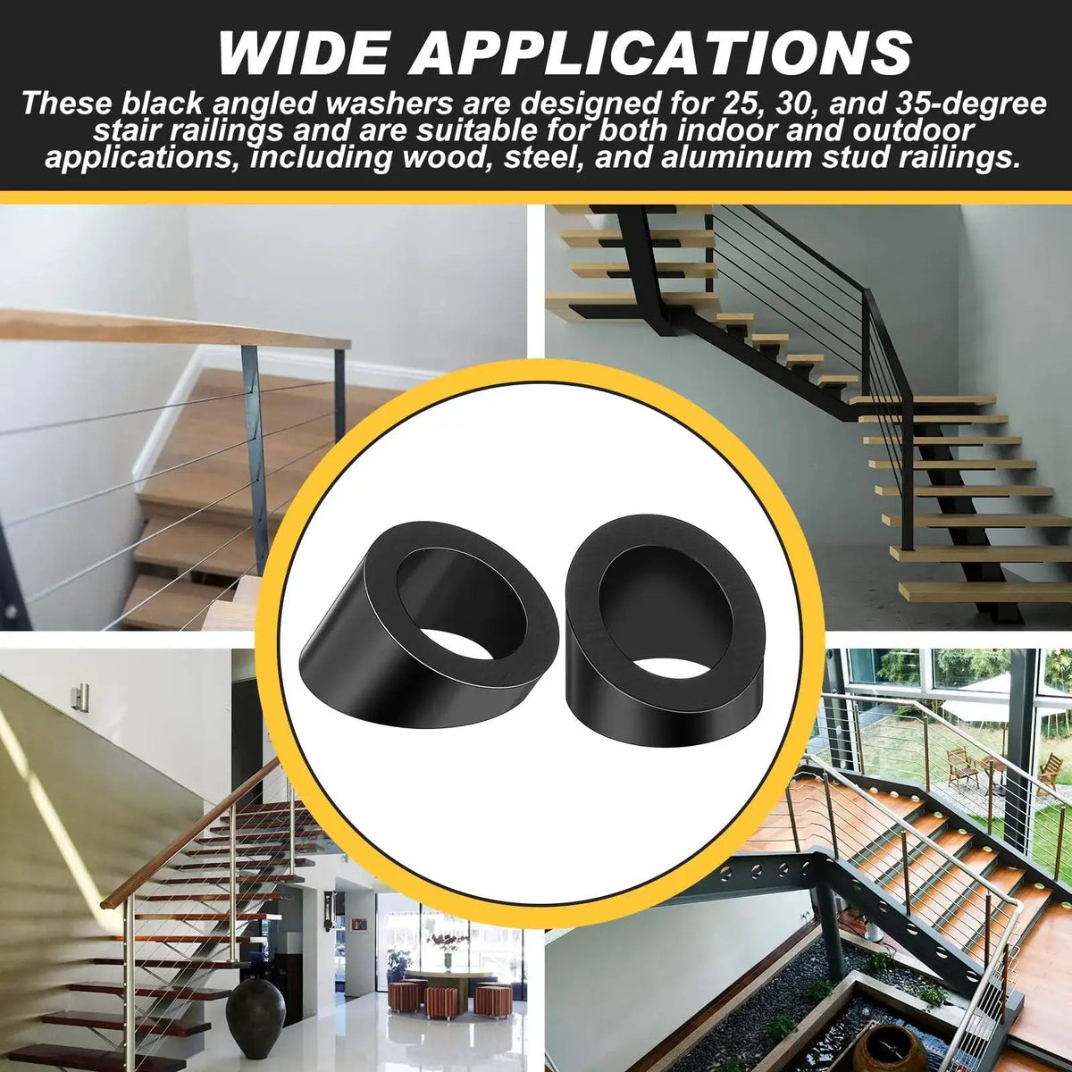 Cable Railing Washers 30 degree bevel washer for cable railing in black stai...