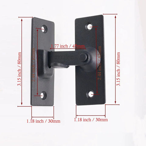 Barn Door Lock Set With 90 Degree Black Stainless Steel Sliding Latch and Right Angle Lock Flip Door Buckle, installed view