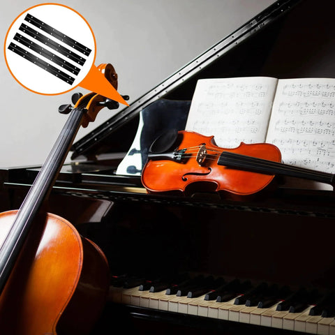 4 Pack 12 Inch Black Stainless Steel Continuous Piano Hinges for Cabinet Doors, shown with violin and cello on grand piano
