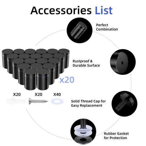 Standoff Screws Three Quarters Inch Diameter By One Inch Length Stainless Steel Black 20 Pack With 80 Mounting Accessories Overview