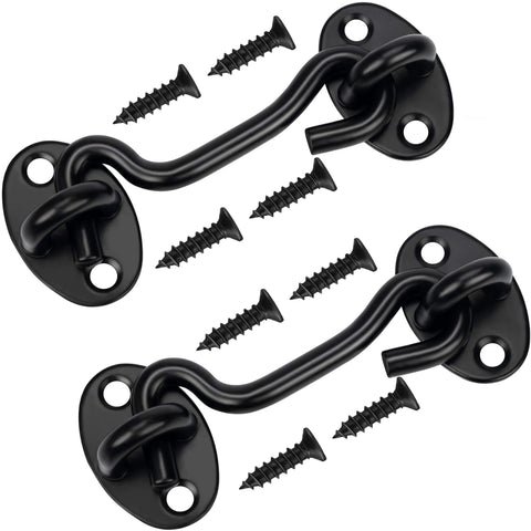 2 Pack Privacy Hook and Eye Latch for Barn Door, Stainless Steel Gate Latch with Screws, Black, 4 Inch