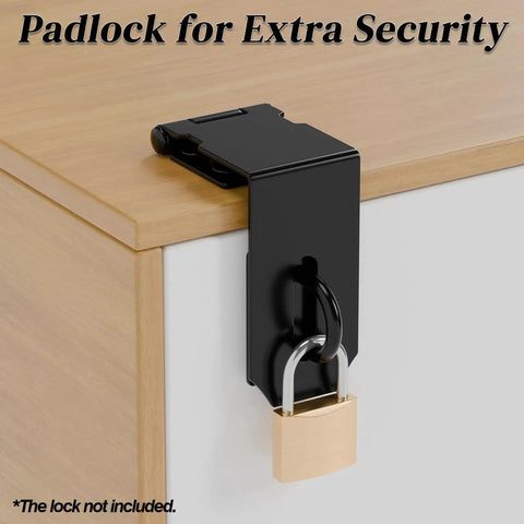 5 Inch Door Hasp And Latch 90 Degree Right Angle Heavy Duty Stainless Steel Padlock Hasp Extra Thick Door Lock Hasp Black on cabinet