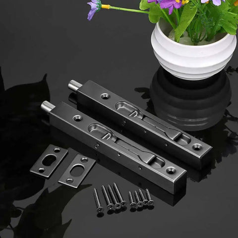 2 Pack 6 Inch Heavy Duty Stainless Steel Concealed Flush Door Bolts For French And Double Dummy Doors, Black Finish
