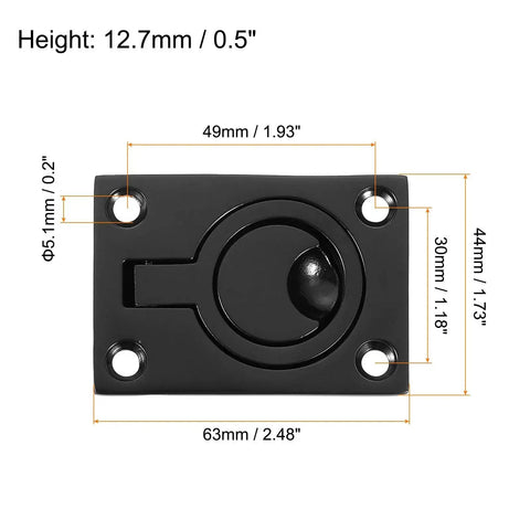 2 Pack Flush Ring Pulls Stainless Steel Rectangle Recessed Door Pull With Screws Black Finish for Furniture and Boats dimensions