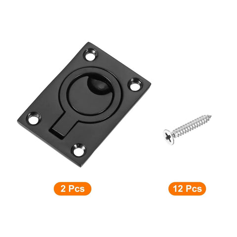 2 Pack Flush Ring Pulls Stainless Steel Rectangle Recessed Door Pull With Screws Black Finish For Furniture And Boats