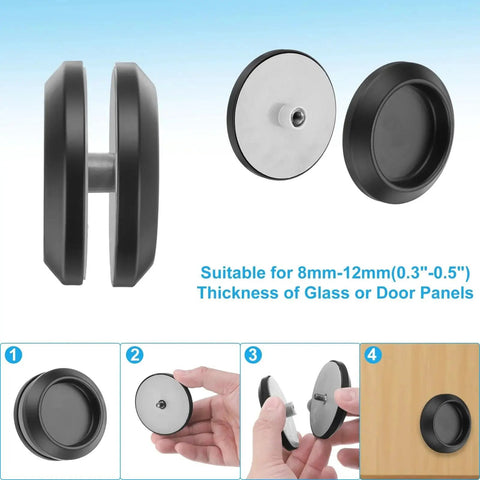 Round Glass Shower Door Handles Back-To-Back In 304 Stainless Steel Black, 2-Pack With Screw, suitable for 8-12mm glass