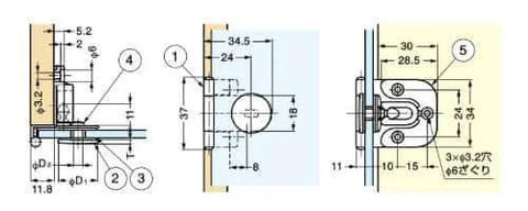 Technical diagram of ✝️ 1-Pack Lamp Stamp with Catch, Glass Hinge, Type 8, for Cover Doors, Black 304 Stainless Steel