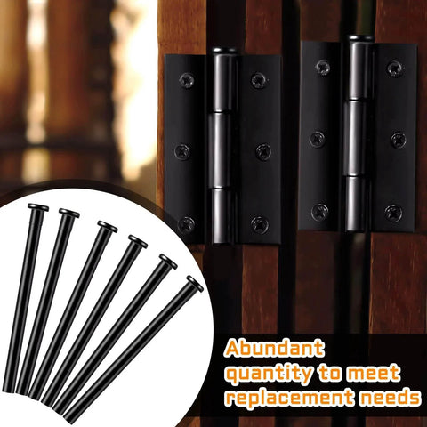 Six Pack Three Point Five Inch Hinge Pins For Doors Stainless Steel Replacement Hinge Pins in black finish installed on door