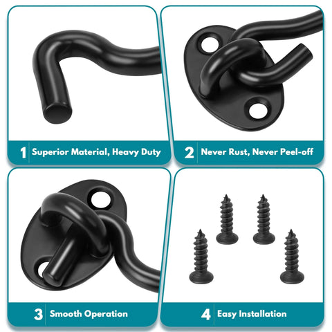 (2 Pack) Privacy Hook and Eye Latch for Barn Door, Stainless Steel Gate Latch features black hooks and screws for easy installation