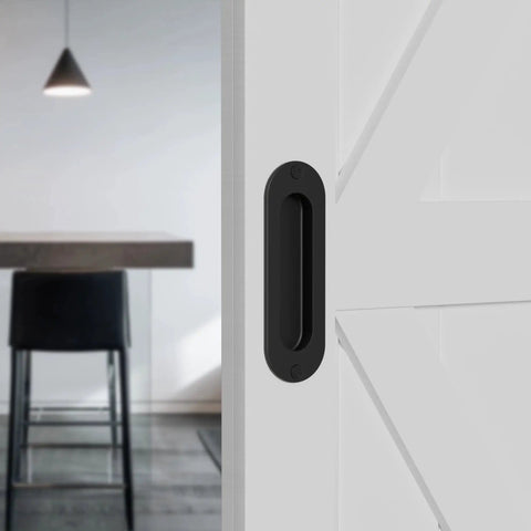 Stainless Steel Recessed Finger Pull Handle Half Inch Deep on white door, sleek matte finish for cabinets and furniture
