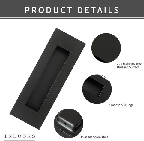 Recessed Finger Flush Pulls With Edge Pull For Pocket Doors And Sliding Closets, black finish details, rustproof stainless steel