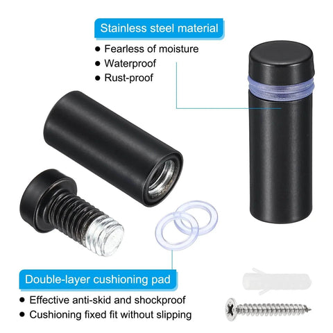 16 Pack Stainless Steel Sign Standoff Screws 1/2 X 2 Inch Black Wall Mounting Hardware with cushioning pad and expansion tubes