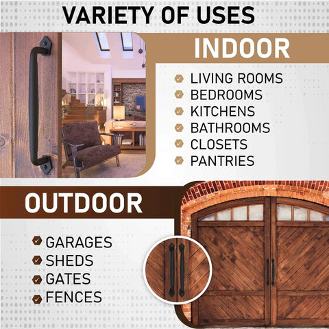 12 Inch Round Rustic Barn Door Handle Black Steel Pull for Sliding Doors and Indoor Outdoor Use Variety of Applications