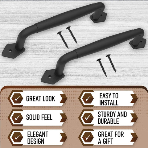 2-Pack 10 Inch Round Rustic Sliding Barn Door Handle In Black Steel For Indoor And Outdoor Use with installation screws