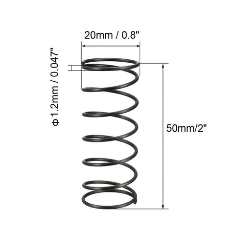 Black Steel Compression Spring 1.2mm Wire Diameter, 20mm Outside Diameter, 50mm Free Length, Heat Treated Rust Resistant Spring Steel