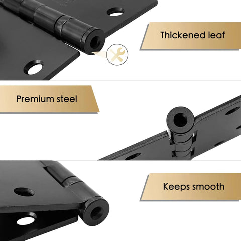 Close-up of 3 Pack Commercial Grade Ball Bearing Door Hinges 4-1/2 x 4-1/2 Full Mortise Matte Black with thickened leaf and premium steel.
