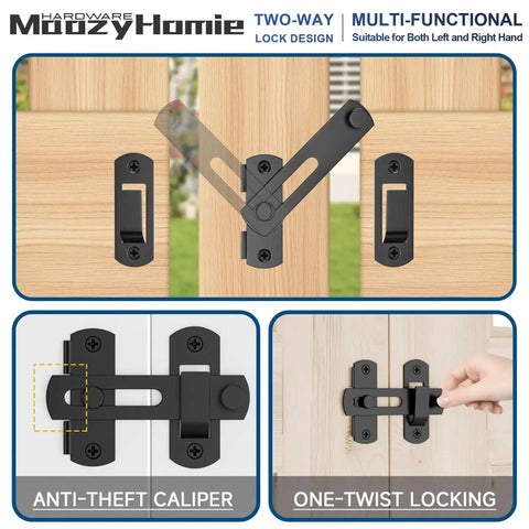 4 Inch Flip Gate Latch Set 180 Degree Barn Door Lock Latch Heavy Duty SUS304 Stainless Steel With Black Finish Sliding Latch on wood door
