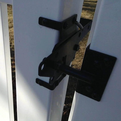 Self-Locking Gate Latch Heavy Duty Post Mount Automatic Gravity Lever Wood/PVC Fence Gate Lock with Fasteners Hardware, Steel, Black