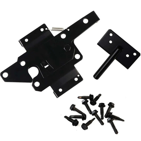 Heavy Duty Gate Latch For Wooden Fences Post Mount Automatic Gravity Lever Self Locking Gate Hardware Black Steel with screws