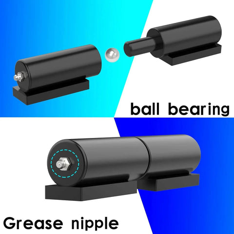 Heavy Duty Gate Hinges 7 Inches- 2 Pack Weld On Install Black Iron Barrel Hinge showing ball bearing and grease nipple