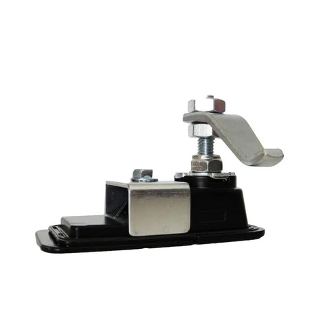 Two piece compression latch with flush sealed lever, lift and turn adjustable grip in black, crafted from steel and zinc alloy, side view