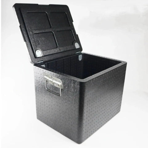 Two Pack Silver Spring Loaded Heavy Duty Handles on open black toolbox with textured surface, showcasing stainless steel construction and rubber grip.