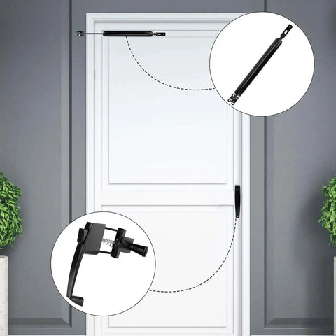 Heavy Duty Storm Door Closer And Screen Door Handle Kit In Black For Windy Weather Replacement Parts installed on white door