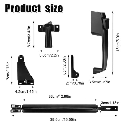 Heavy Duty Storm Door Closer And Screen Door Handle Kit In Black For Windy Weather Replacement Parts With dimensions labeled