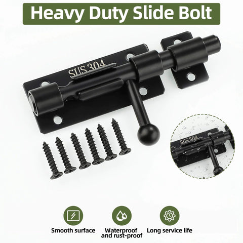 4 Inch Sliding Door Lock, SUS304 Stainless Steel Padlock-Style Gate Latch, with screws, black heavy duty sliding bolt latch