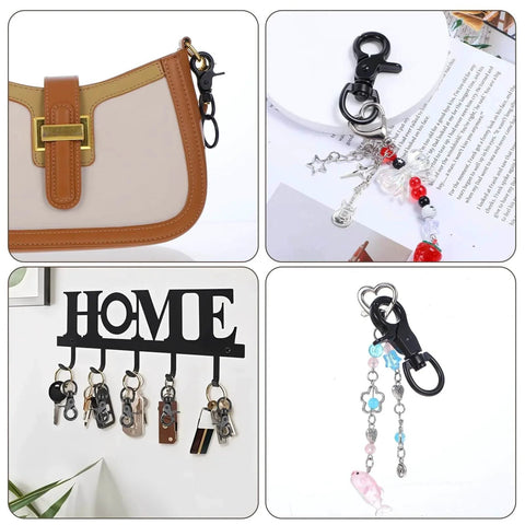 Six Pcs Black 60mm Zinc Alloy Trigger Carabiner Heavy Duty Swivel Snap Hooks With 360 Degree Rotatable Eye Clips for various uses