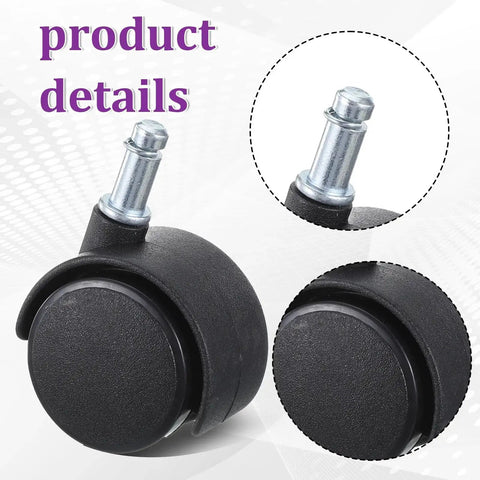 Five Pieces One Point Five Inch Swivel Caster Wheels Set With M8 Circlip Stem 360 Degree Black Plastic Casters front view