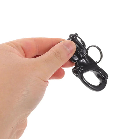 FUOYLOO black stainless steel quick-release snap shackle with swivel eye for marine rigging