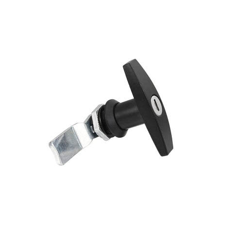 Durable zinc alloy T-handle door lock set with black corrosion-resistant finish keeps rigs and gear secure; keyed alike for easy access.
