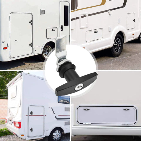Durable zinc alloy T-handle door lock set with black corrosion-resistant finish keeps rigs and gear secure; keyed alike