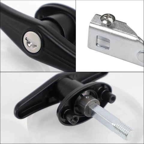 Close-up of Left And Right Truck Cap Locking T-Handle Set With Keyed Alike Universal Key System Black Camper Shell Locks For Topper