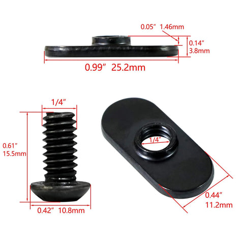 Centered Slide In Economy T Nut For T Slot Track With 1/4-20 By 1/2 Inch Bolt, 20 Pack, For 10 Series Aluminum Extrusion dimensions