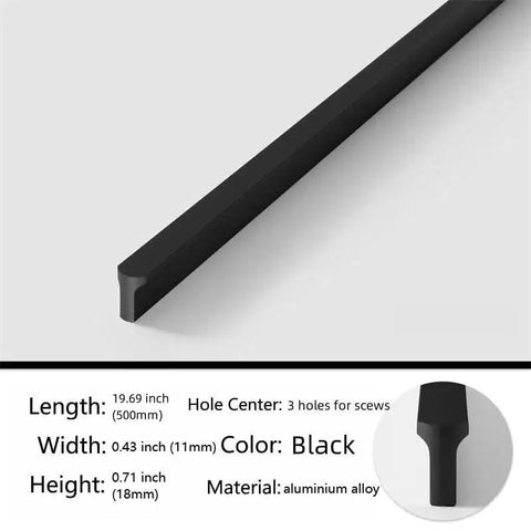Five Pack Black T Shape Cabinet Pulls For Cabinets And Dressers, 19.69 Inch Long Durable Aluminum Alloy Hardware, close-up view