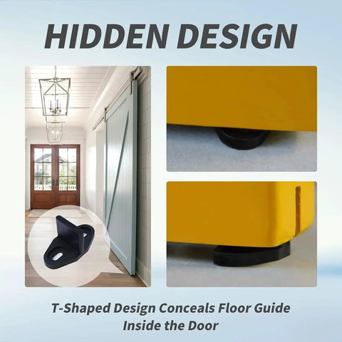 8 Pack Black Floor Guide For Sliding Barn Door Hardware, T Shape Floor Mounted Guides, Hidden Design Installation