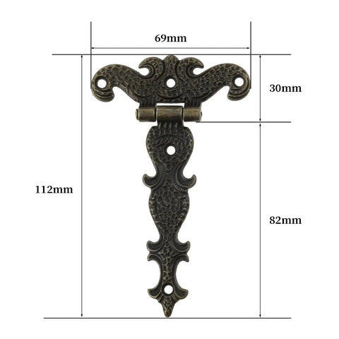 Two Piece Black T Strap Decorative Furniture Hinges Zinc Alloy Butt Hinges For Windows Cabinets 113 By 69 Mm Rust Resistant