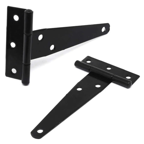 Six Pack 4 Inch T Strap Hinges Black Outdoor Gate Hinges for wooden fences beefy heavy duty tee hinges rugged carbon steel