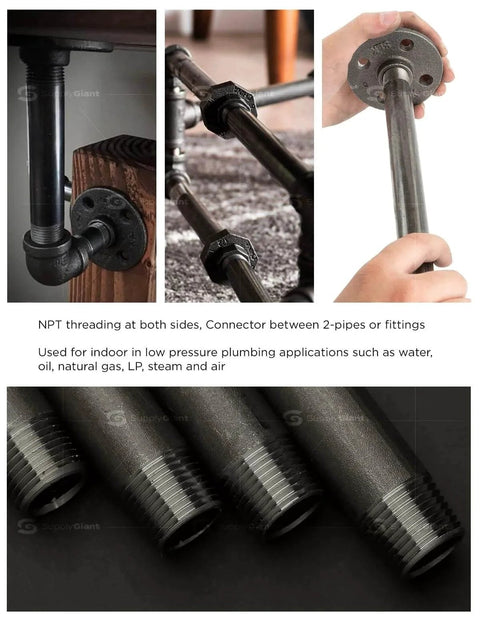 1 Inch Black Pipe Kit 5 Pack 72 Inch Length Threaded Malleable Steel Pipes For DIY Vintage Industrial Furniture Shelving Projects