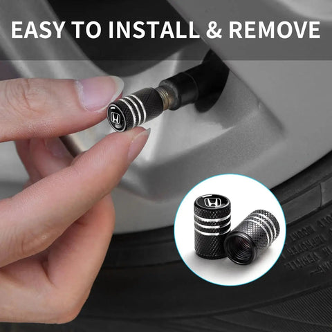 Installing Aluminum Alloy Tire Valve Stem Caps 4 Pack Black, Anodized Finish, Corrosion Resistant, on vehicle tire air valve