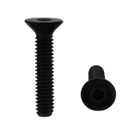 Close-up of ✝️ RISON Titanium Screws M2x5mm Screws 10Pcs DIN7991 Titanium Countersunk Hex Socket Cap Screws GR2, black, front and top view.