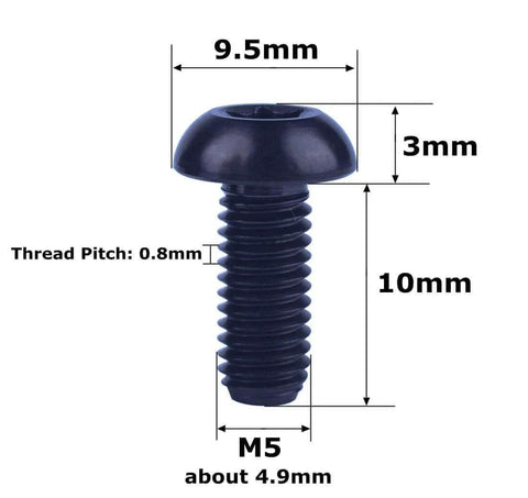 VAMUOEFL M5 x 10mm Titanium Bolts Torx T25 Head for Bike Bicycle Disc Brake Rotor Screw dimensions in black