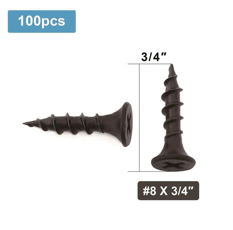 #8 x 3/4 Inch Black Phosphate Stainless Steel Wood Screws, Flat Truss Head Self Tapping Drywall Screws, 100 Piece Pack