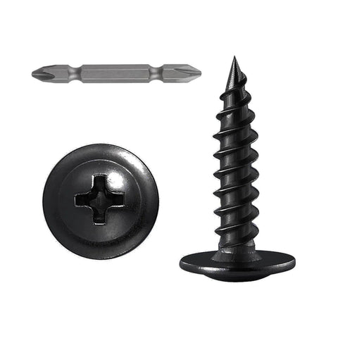 250 Count Black Truss Head Wood Screws 1 Inch Self Tapping Carbon Steel With Black Phosphate Coating - screw close-up with driver bit