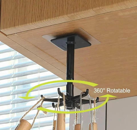 Kitchen Utensil Hanger with 6 Hooks, 2 Pack Under Cabinet Utensil Holder 360° Rotatable Kitchen Hooks in use