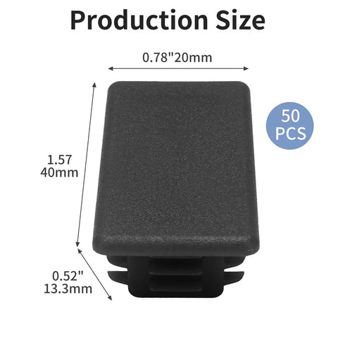 Protective black end caps for Unistrut channel ends deliver secure coverage with dimensions shown, 50 pieces, side view.